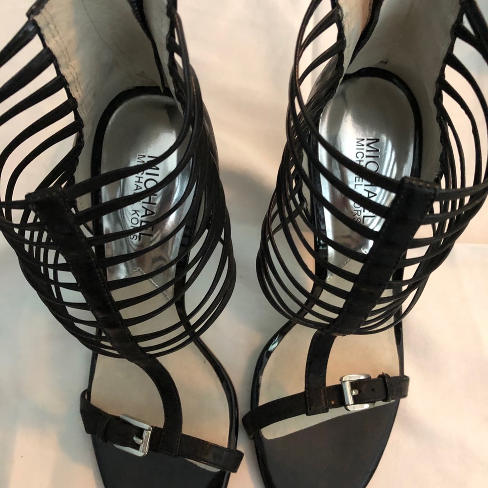 Michael Kors black strap heels with zipper